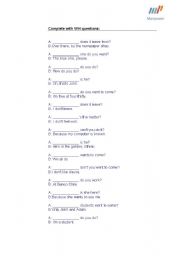 English Worksheet: WH questions