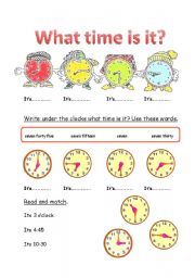 English Worksheet: What time is it?