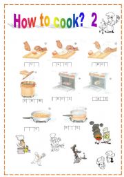 English Worksheet: Vocab: How to describe cooking picyures:  words blank with some clues , not to difficult one: cut,slice,chop,steam,broil,bake,fry,boil  (+KEY) ....  No.2