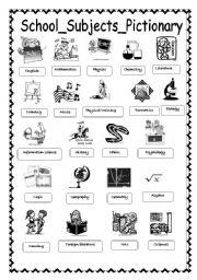 English Worksheet: School_subjects_pictionary