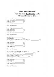 English Worksheet: Song: Every breath you take by Police