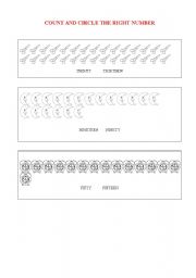 English worksheet: cuont and circle the right number