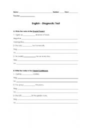 English Worksheet: Diagnostic Test - 10th grade