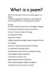 English worksheet: What is a poem