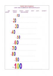 English worksheet: WRITE THE NUMBERS