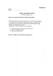 English Worksheet: ORAL EXAMINATION - 6TH GRADE