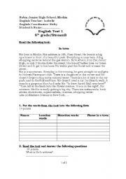 English worksheet: in town,locaion and direction words
