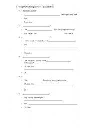 English worksheet: Whats the matter? Mini Dialogues 