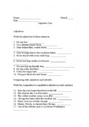 English Worksheet: Adjective & Adverb Test