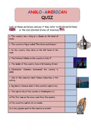 English worksheet: Ango American Quiz