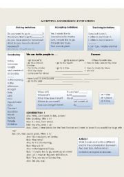 English Worksheet: Accept and refuse invitations