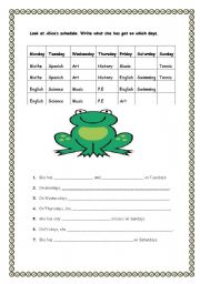 English Worksheet: Alices timetable