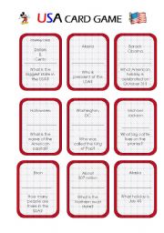 English Worksheet: USA Card Game (3 pages)