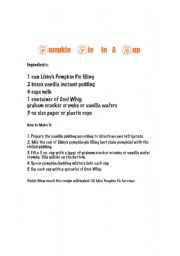 English worksheet: Pumpkin Pie in a Cup with Comprehension sheet