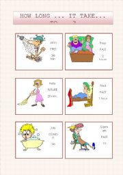 English Worksheet: HOW LONG ... IT TAKE ... TO ...?  