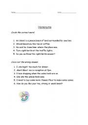 English Worksheet: Easy Homonyms