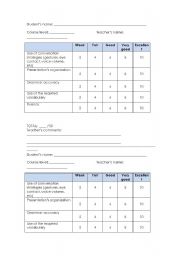 Oral assessment rubric