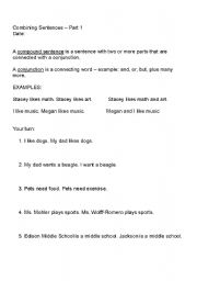 English Worksheet: combining sentences with the conjunction and
