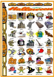 English Worksheet: HALLOWEEN - PICTIONARY (B&W VERSION INCLUDED)