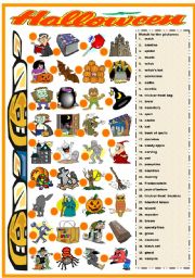 English Worksheet: HALLOWEEN - MATCHING EXERCISE (B&W VERSION INCLUDED)