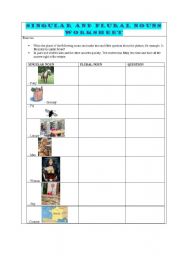 English Worksheet: singular and plural nouns