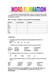 English worksheet: WORD FORMATION