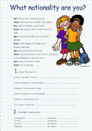 English Worksheet: Reading - what nationality are you?