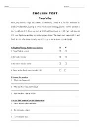 English worksheet: Tanyas Day