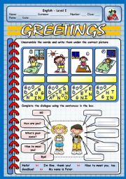 English Worksheet: GREETINGS