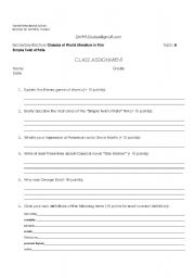 English Worksheet: Simple Twist of Fate Movie Class Assignment