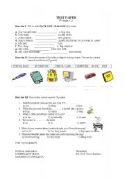 English worksheet: TEST PAPER - 4TH GRADE