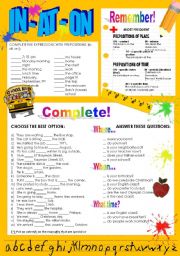 English Worksheet: IN * AT * ON (Time and Place) Guide and Practice