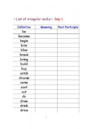 English Worksheet: irregular verbs