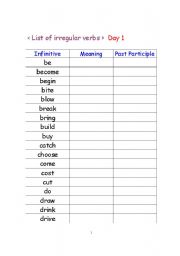 English worksheet: irregular verbs