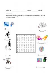 English worksheet: comparatives gapfill and wordsearch