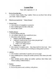 English worksheet: Subjects and Jobs: Lesson Plan