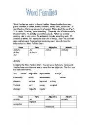 English Worksheet: Word Families