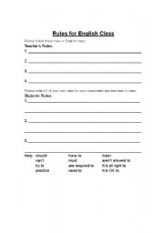 English worksheet: Rules for English Class - Lesson Plan