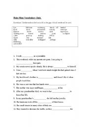 English Worksheet: Rain Man: Comprehensive Vocab Quiz 