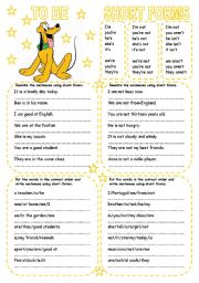 English Worksheet: TO BE (2) SHORT FORMS