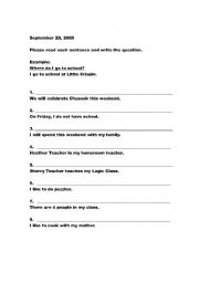 English worksheet: Forming Questions