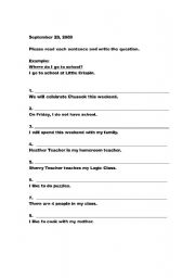 English Worksheet: Forming Questions