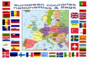 English Worksheet: european countries flags and nationalities