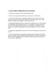 English Worksheet: A Lesson Before Dying Discussion Questions