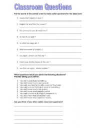 English worksheet: Classroom Questions