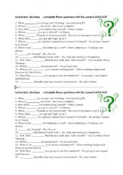 English Worksheet: auxiliaries - BE OR DO? elementary practice - Present Simple, Progressive and be going to 