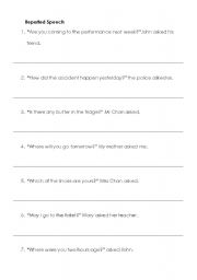 English Worksheet: Reported questions