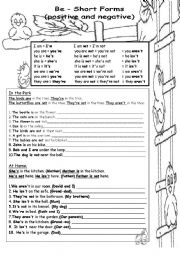 English Worksheet: To Be - short forms (positive and negative)