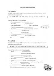 English Worksheet: PRESENT CONTINUOUS FOR PRESENT AND FUTURE