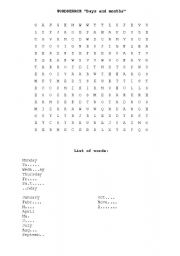 English Worksheet: wordsearch days and months